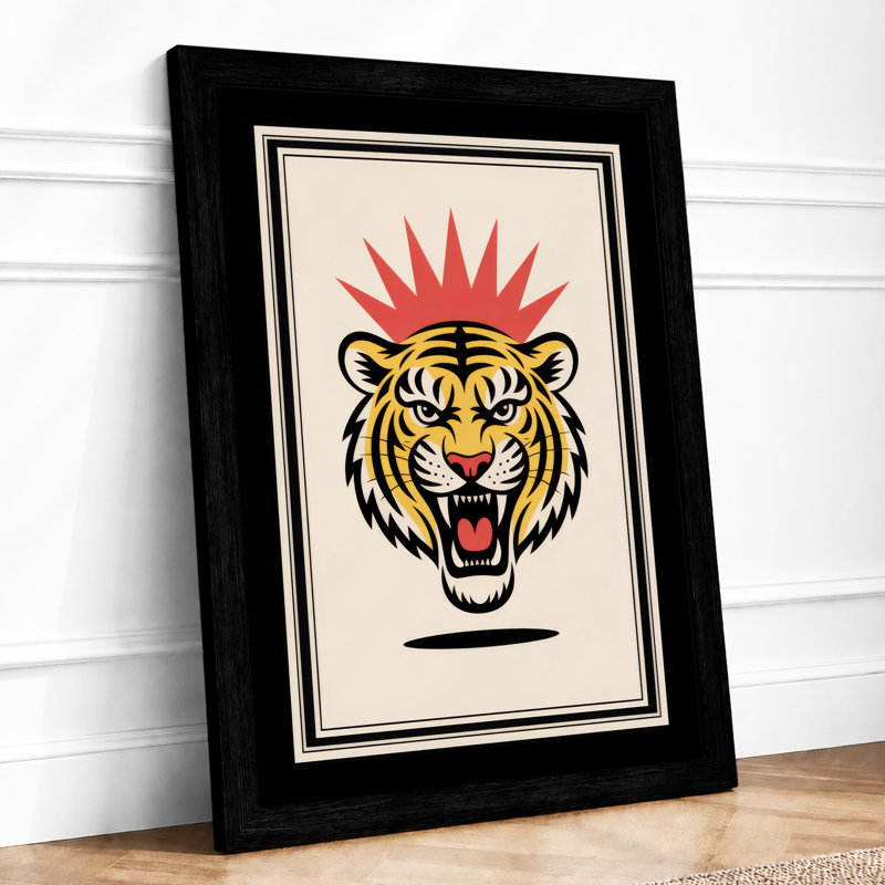 Fierce Tiger Graphic Art - Framed Print, Black, A3 - 42.0 x 29.7 cm