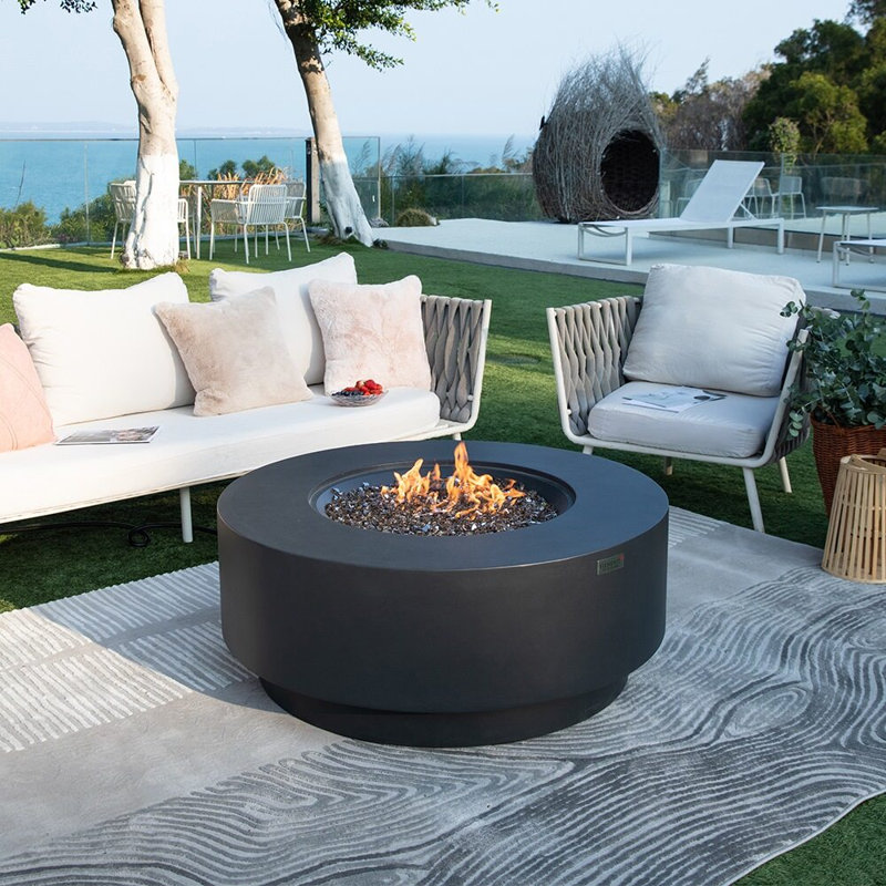 Round Concrete Smokeless Fire Pit Table, Natural Gas