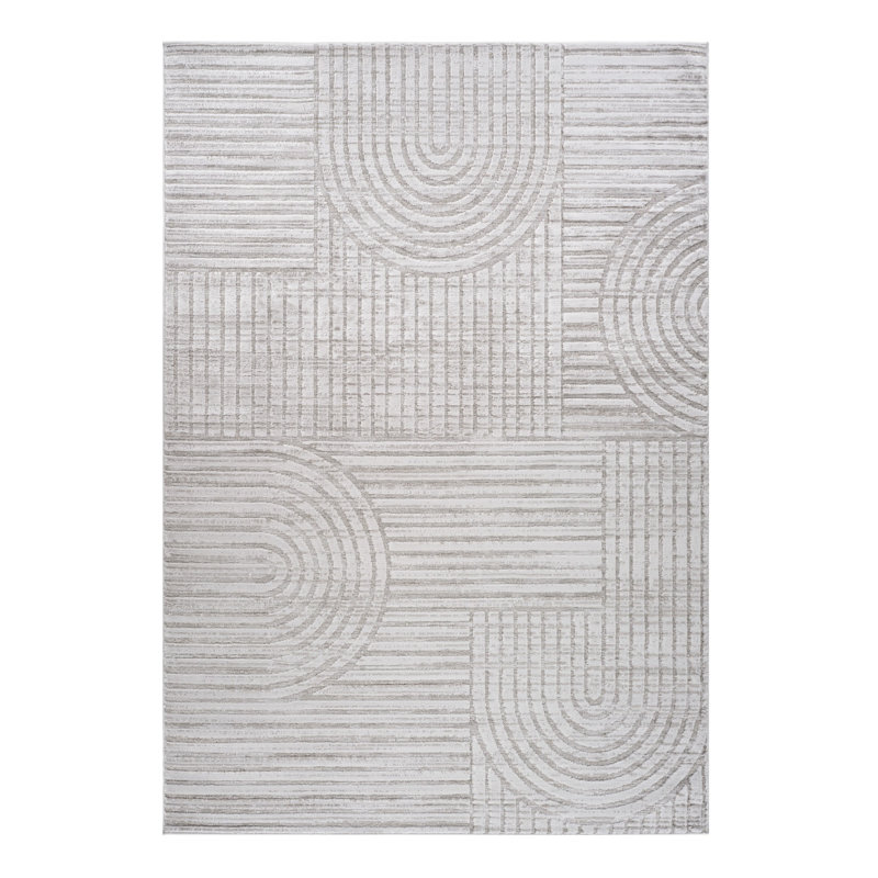 Tapis abstrait gris et ivoire 8 pi x 11 pi