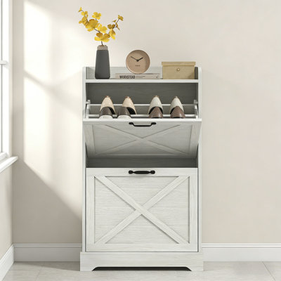 Farmhouse Hidden Shoe Cabinet With 2 Flip-Drawers