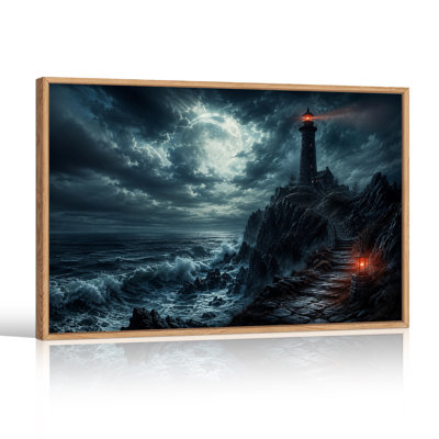 Art sur toile, "Phare sur une falaise rocheuse sous la pleine lune"