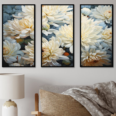 Blooming Mums, peinture en beige et bleu IV - Mums, art mural sur toile