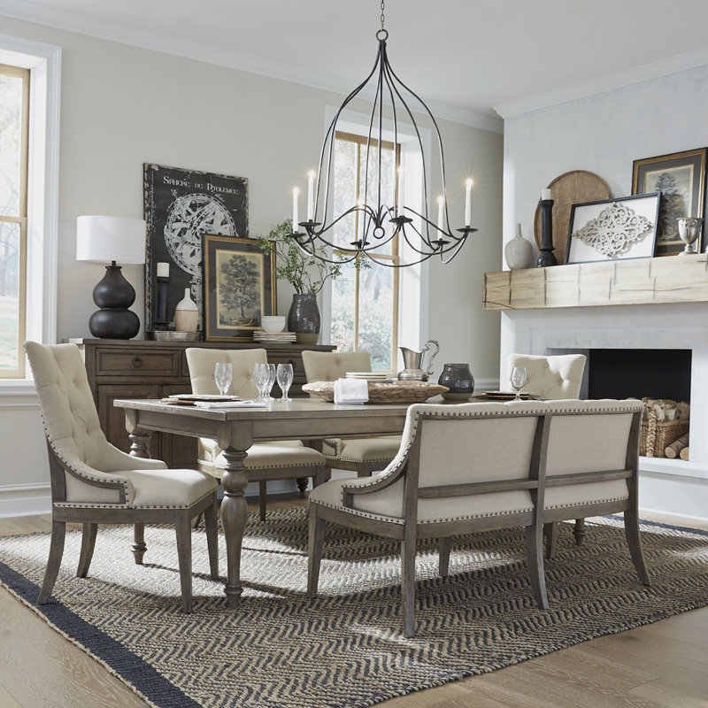 Aisja 6 Piece Dining Table Set w/ 4 Upholstered Chairs & 1 Bench