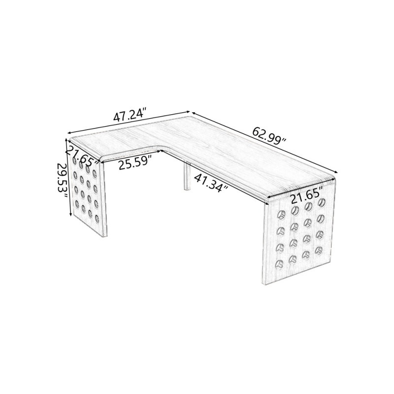 Bureaux rectangulaires en bois massif en forme de L, H 29,53 po x l 62,99 po x P 47,24 po, Retour à gauche