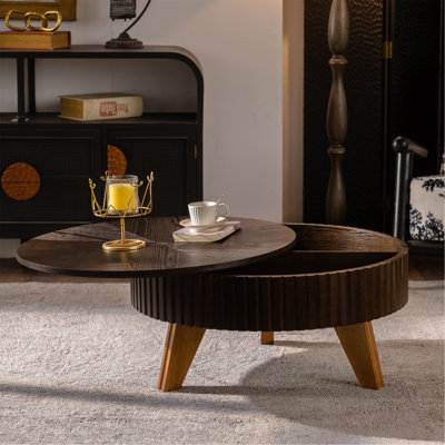Table basse ronde 31,5 "avec espace de rangement, 31,5", convenant au salon et au bureau, brun