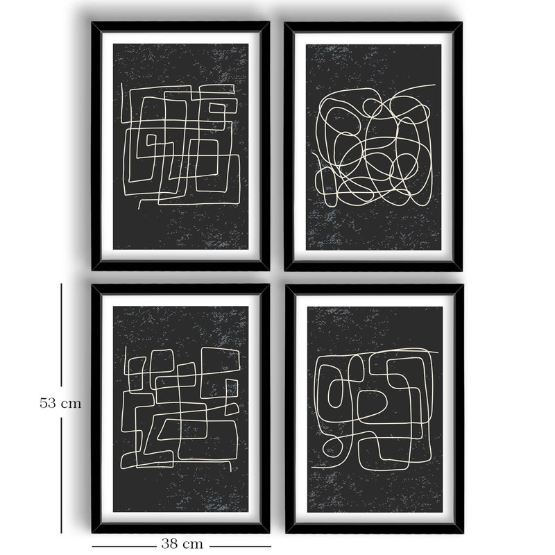 Elegant Decorative Framed MDF Painting Set (4 Pieces), Black & White | 100% MDF (Thickness: 0.1 in) & 100% Wooden Frames (Thickness: 0.9 in) | Perfect for Home Décor, Modern Aesthetics, and Art Enthusiasts