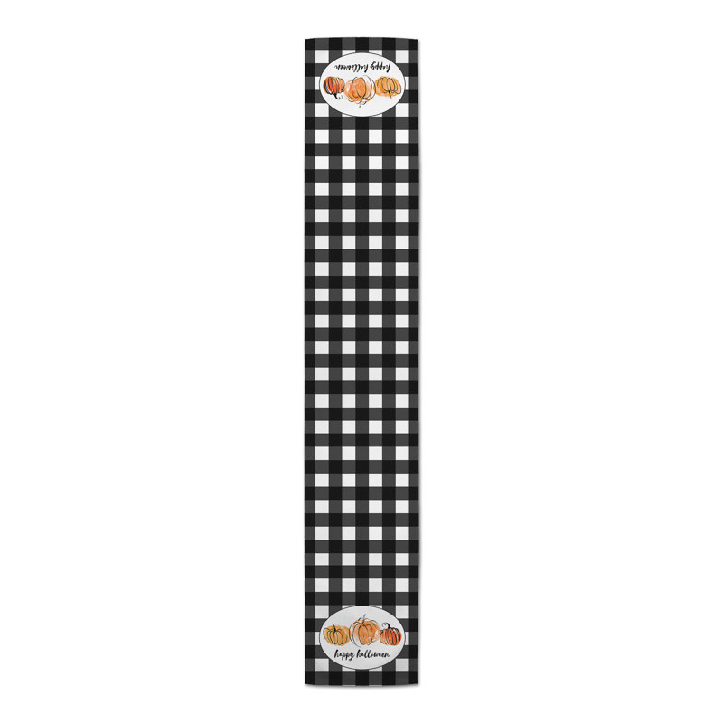 Watercolor Pumpkins Outdoor Table Runner Gingham, 72" x 16"