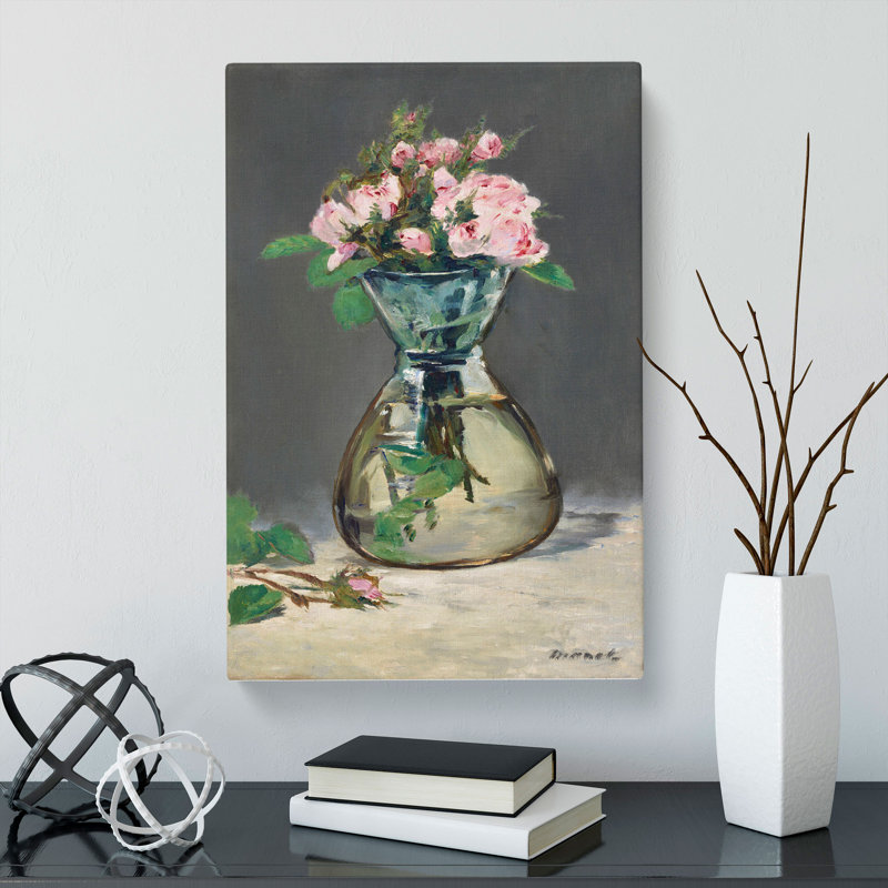 Moss Roses In A Vase by Edouard Manet - Wrapped Canvas Painting, 50cm H x 35cm W x 3cm D