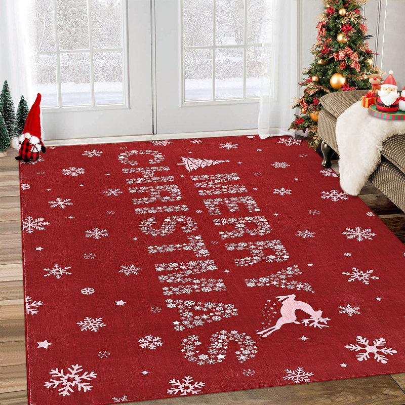 Christmas Snowflake Area Rug Red 4'x6' Washable Non Slip Christmas Rugs Low Pile Throw Carpet for Living Room Dorm Christmas Decorations