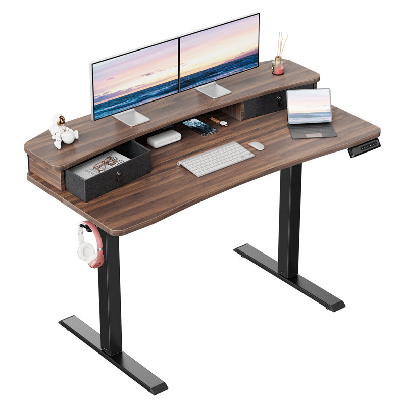 Height Adjustable Standing Desk with drawers,C-Clamp Mount Compatible,With two drawers，Home Office Stand Up Desk with 4 Preset Heights & 2 Hooks
