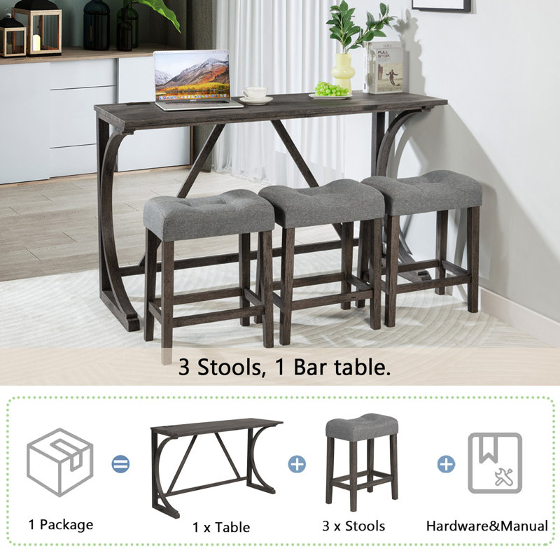 Ensemble de table de salle à manger 4 pièces, Gris / gris foncé, Gris foncé