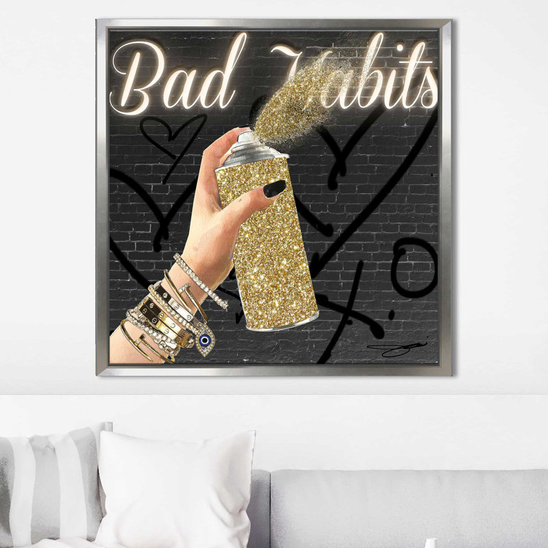 Bad Habits (Square) par By Jodi - impression, Cadre flottant argent, H 27,5 po x l 27,5 po x P 2 po