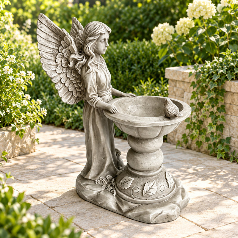 Angel Garden Statue with Birdbath Bowl