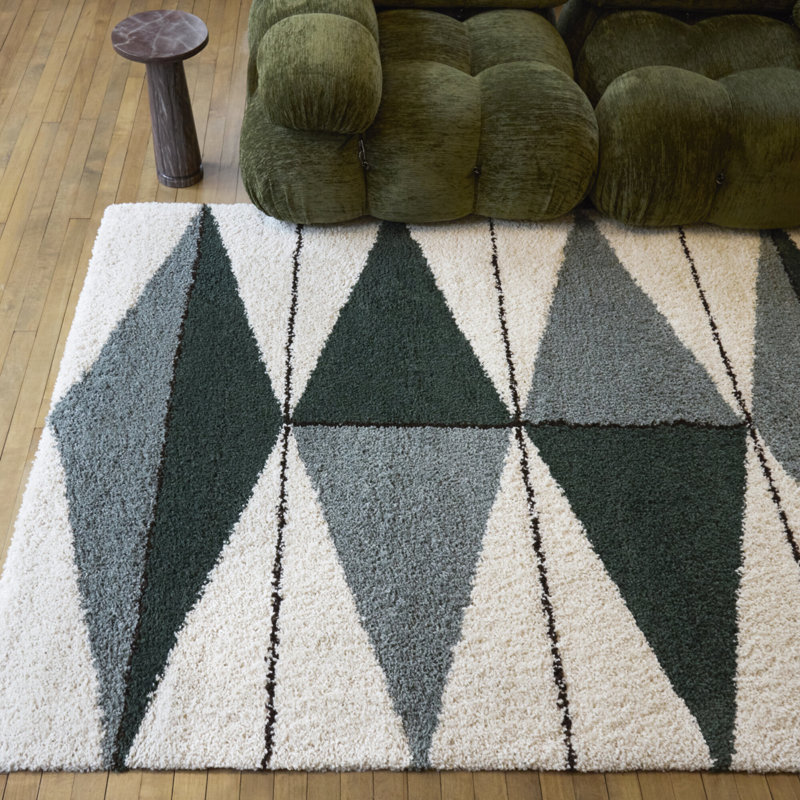 Rachal Green Modern Geometric Shag Area Rug, Rectangle 5'3" x 6'11.9"