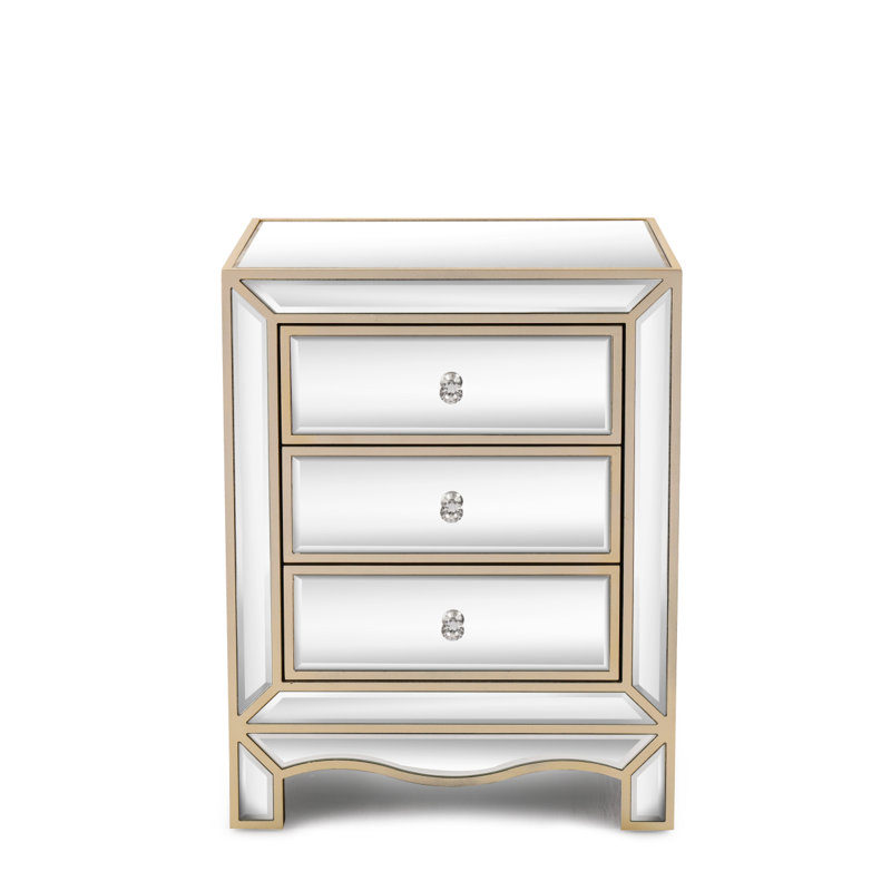 Champagne Mirror Three Extraction Cabinet, Multifunctional Bedside Table