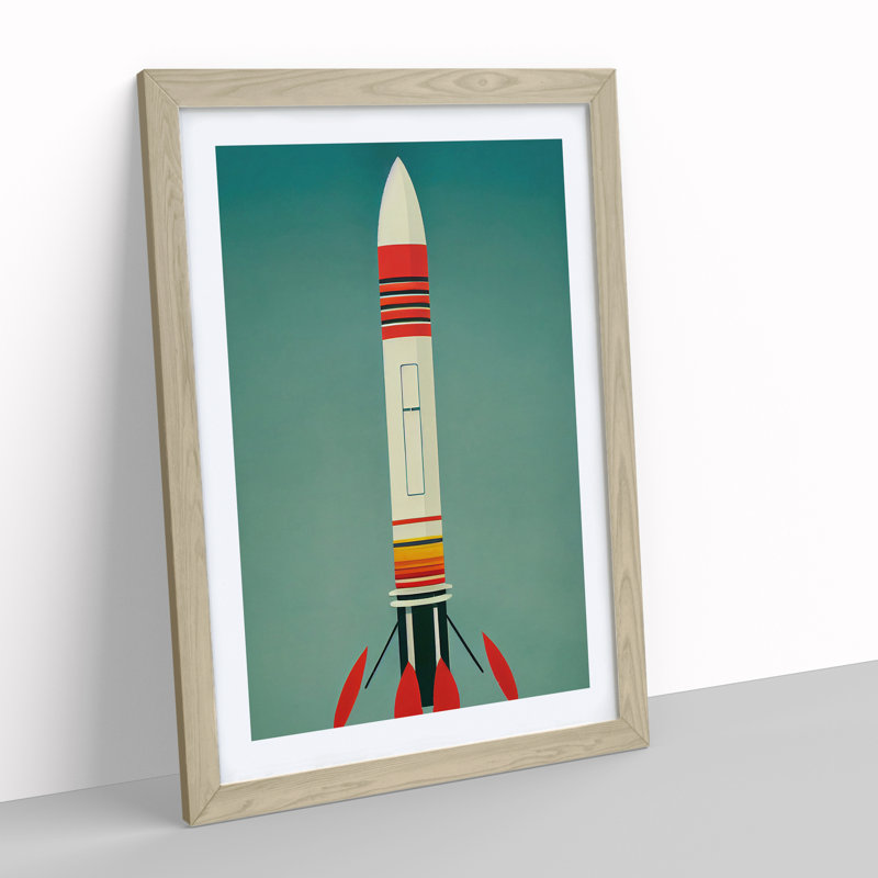 Retro Spaceship Rocket No.1 - Framed Print, 64cm H x 46cm W x 2cm D, Oak Framed