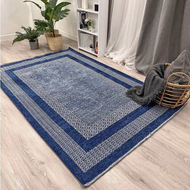 Alfa Rich Candelario Navy, Royal Blue Washable Woven Cotton Area Rugs for Living Room Bedroom Kitchen Dining