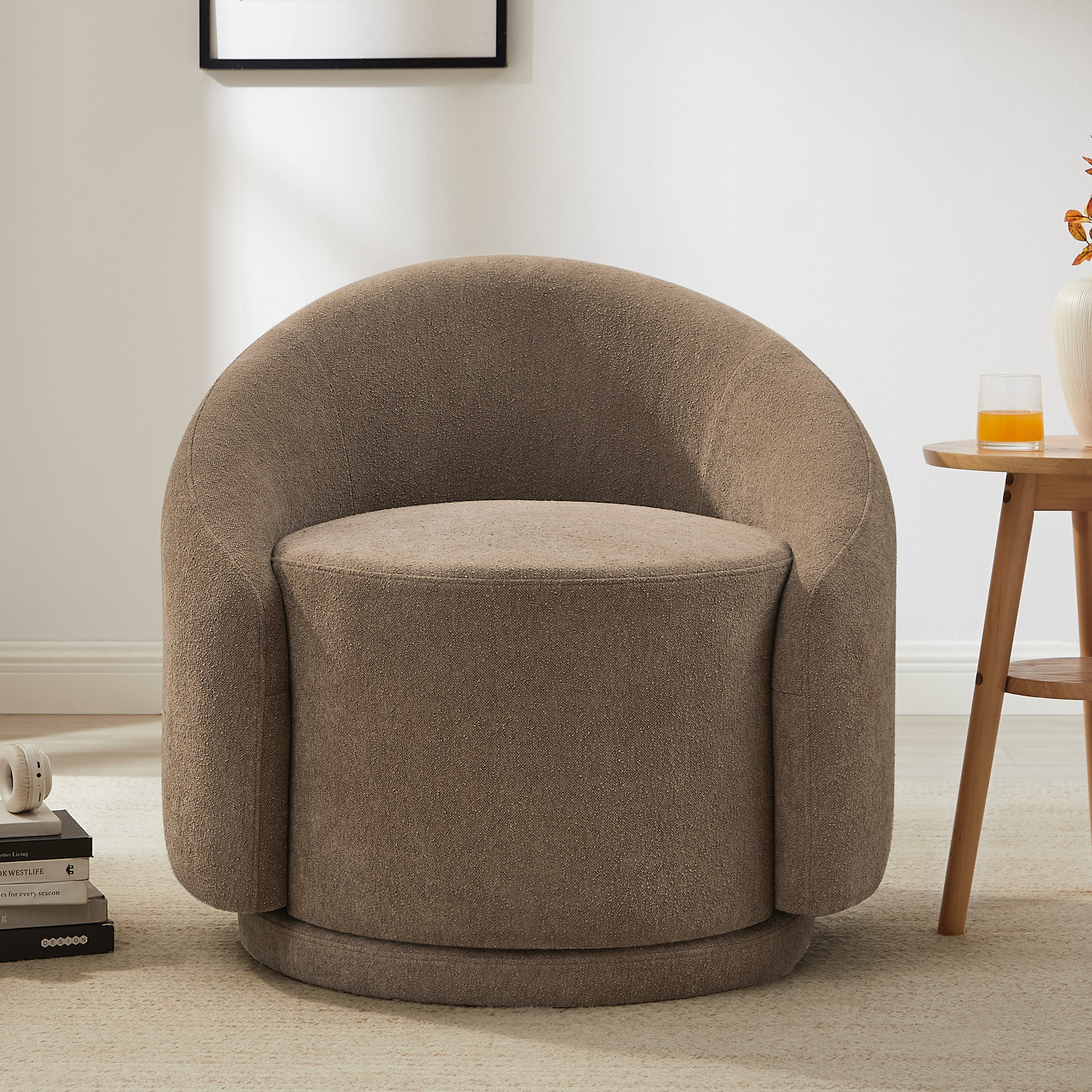 Pasadena Upholstered Swivel Accent Chair, Chocolate