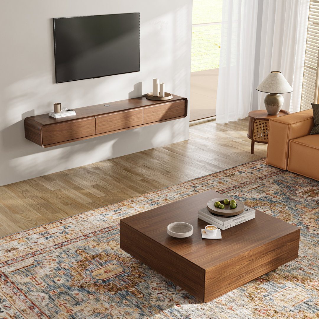 Blosse 78.74'' Floating TV Stand with 39.37'' Square Coffee Table Set, Fully Assembled Musem