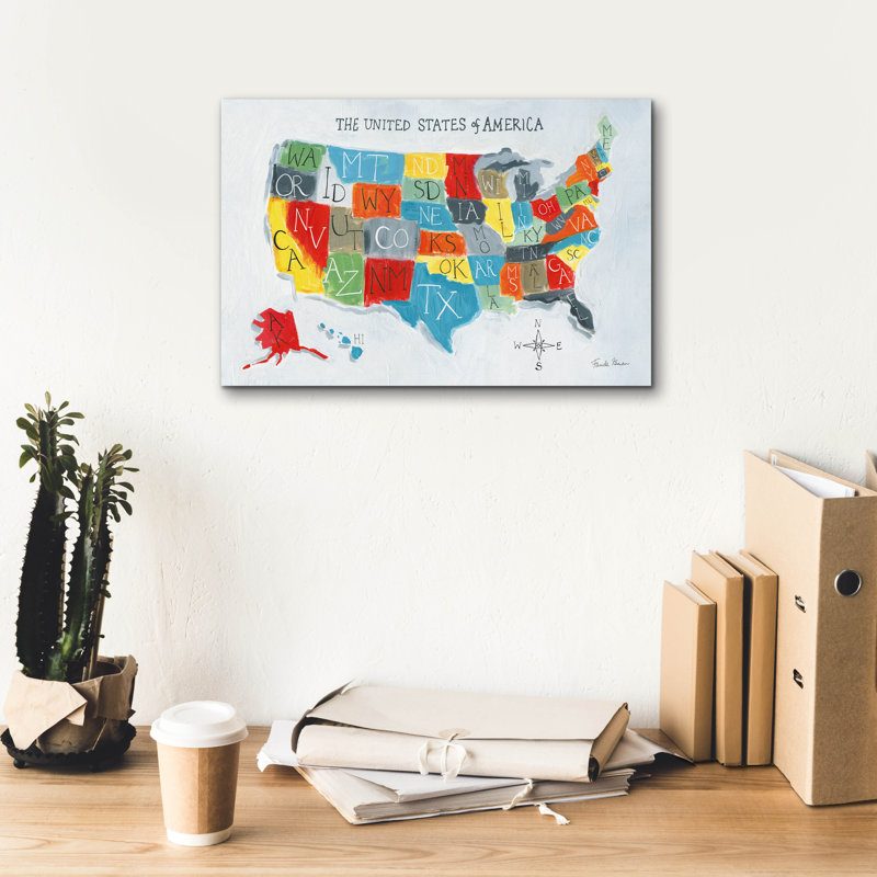 Toile épique «Us Map» par Farida Zaman, 18 po x 12 po, H 12 po x l 18 po
