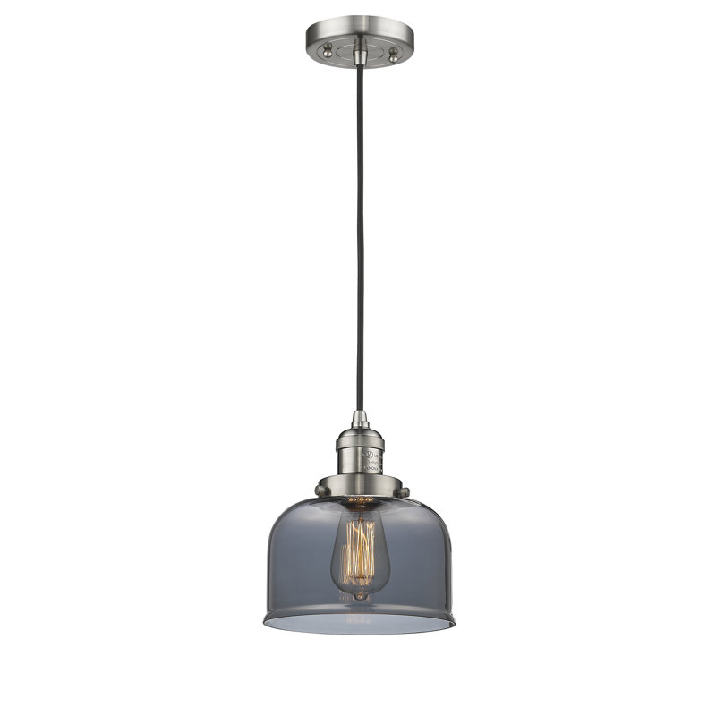 Witherington 1 - Light Single Pendant, 8.88" H x 7.75" W x 7.75" D, Brushed Satin Nickel, Smoked