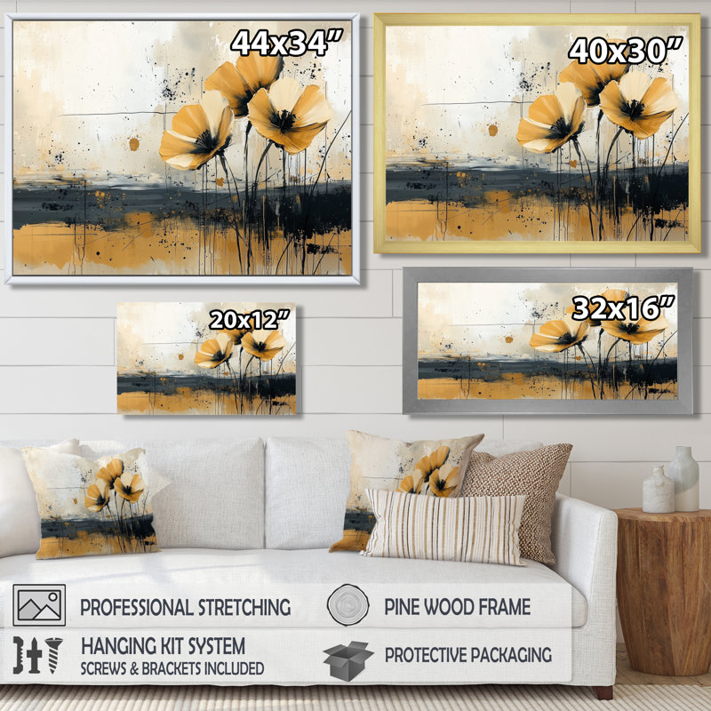 Minimalisme, désert, fleur d'œillets I - œillets, art mural pour le salon, H 12 po x l 20 po, Cadre flottant, Crème, crème