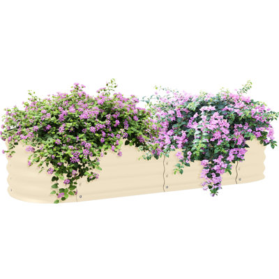 Jardinière surélevée en métal - 1,5 m x 0,6 m, galvanisée, avec bordure, pour la culture de fleurs et de légumes, couleur crème, idéale pour la culture de légumes en bordure de jardin.
