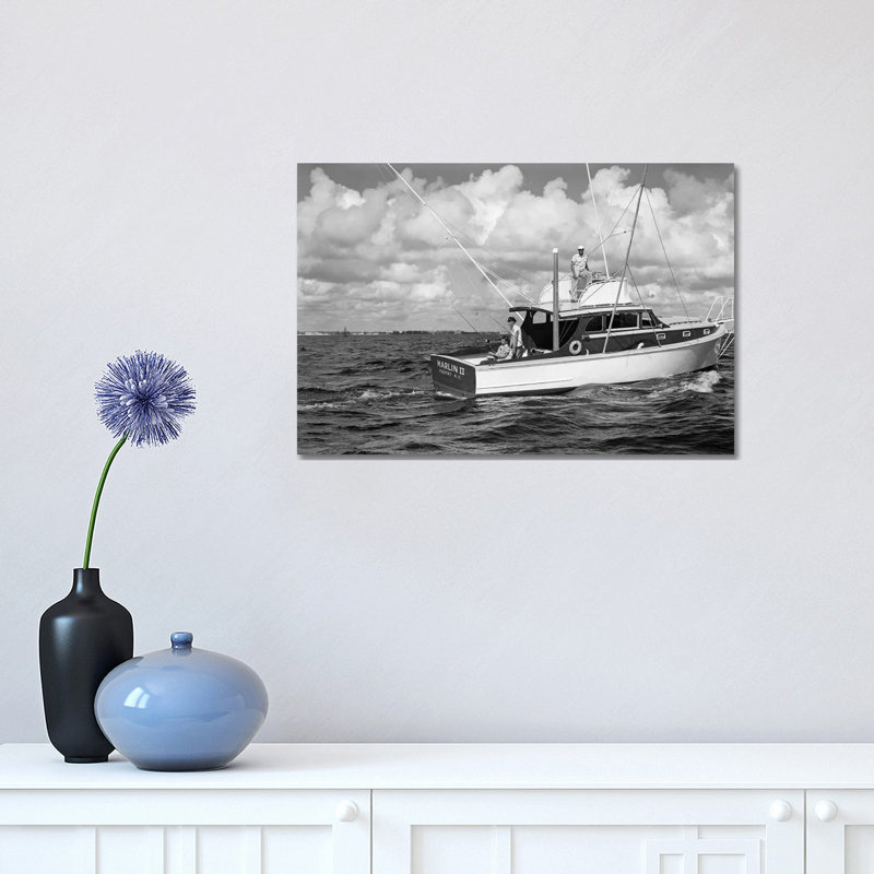 1950s Group Of 3 Men Trolling Off Of Fishing Boat In Gulf Stream - Wrapped Canvas Print, 30.48 cm H x 45.72 cm W