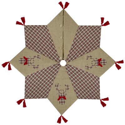 48"" Red and Brown Burlap and Plaid Reindeer Christmas Tree Skirt with Tassels -  Northlight Seasonal, NORTHLIGHT LT90718