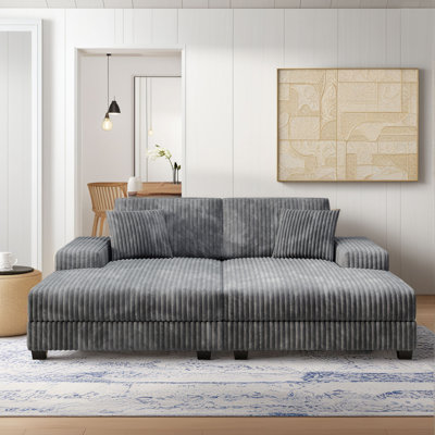 79.5" Oversized Double Chaise Lounge Chair Indoor with 2 Storage Armrests & Throw Pillows by Everly Quinn