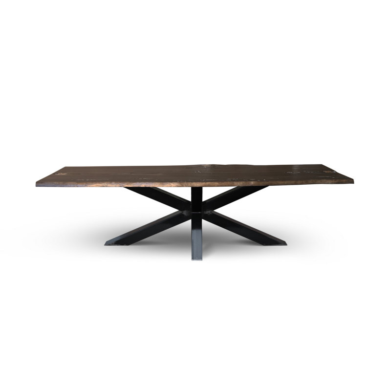 Rustic Reclaimed Oak Wood Dining Table with Metal Base, Seats 10