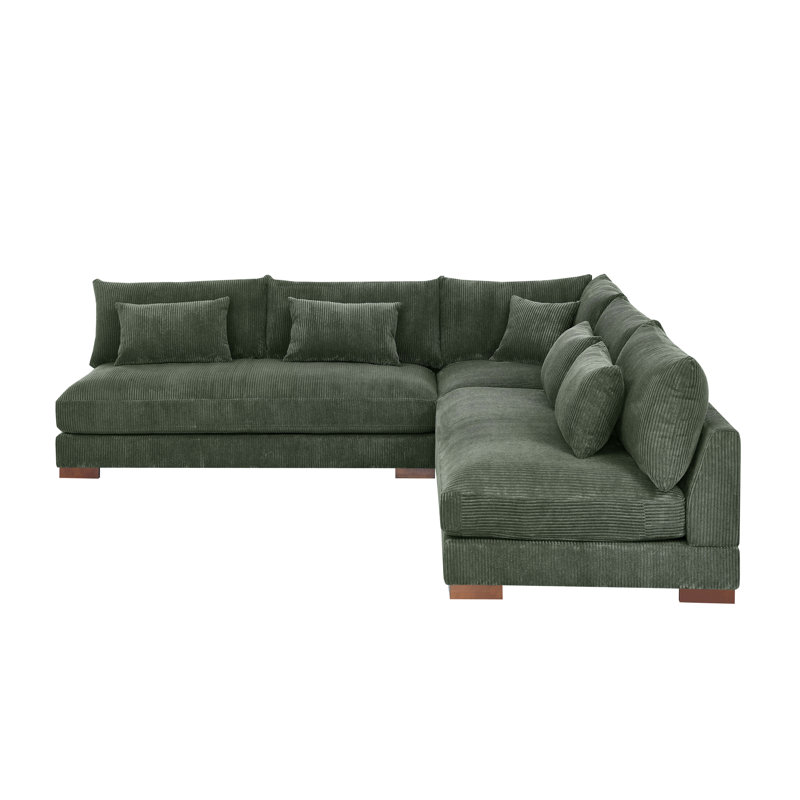 Caileigh Corduroy L-Shaped Sectional, Dark Green Corduroy