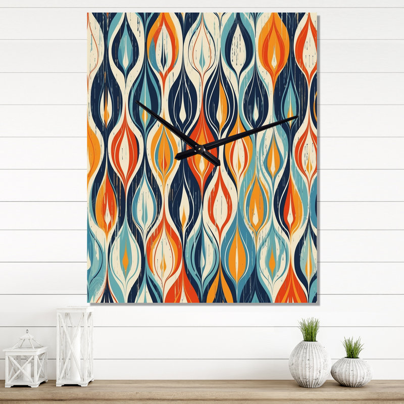 Symphonie botanique orange et bleue III - horloge murale abstraite surdimensionnée, Petit