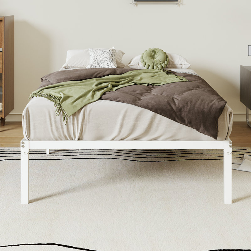 14 Inch Metal Platform Bed Frame With Storage Space, Twin, White, 14"