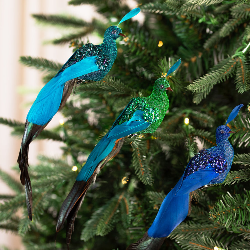 Ensemble de 3 décorations de Noël à paillettes à paillettes - bleu et vert - ensemble de 3
