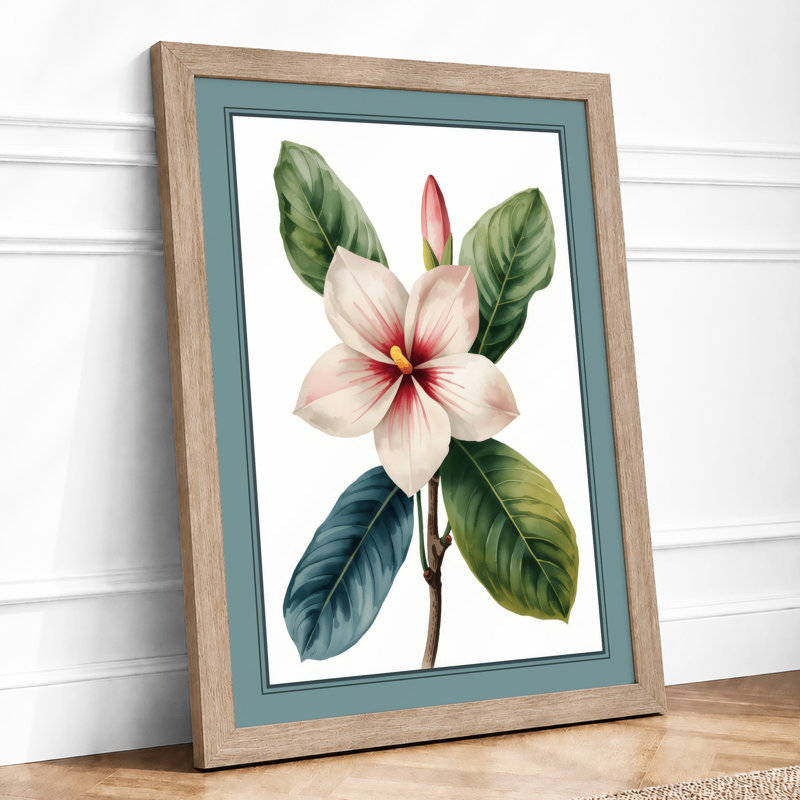 Striped Bloom Botanical - Framed Print, A2 - 59.4 x 42.0 cm, Oak