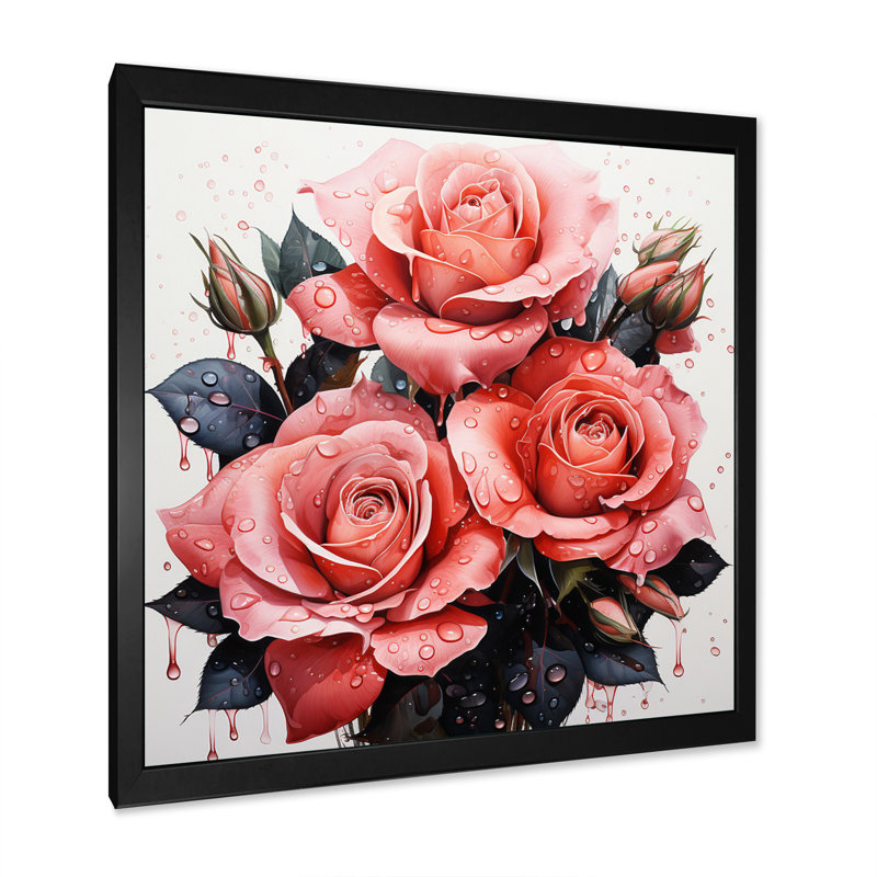 «Rose Graceful Rose Pointillism II», reproduction, Cadre simple noir, H 16 po x l 16 po x P 1 po