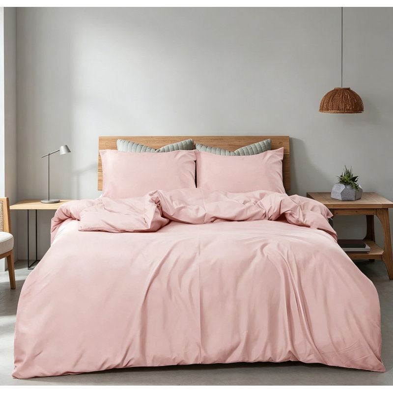 Microfiber Solid Colour Duvet Cover Set, Double Bed Duvet Cover + 2 Pillowcases, Pink