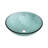 Artistic Vertical-Textured Glass Vessel Bathroom Sink With Pop-Up Drain, Tempered Green Basin With Black Trim Round Bowl (No Faucet)