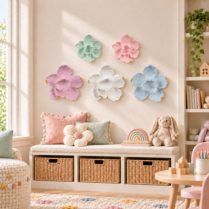 Fleurs murales en porcelaine pastel fantaisie (5 pièces)