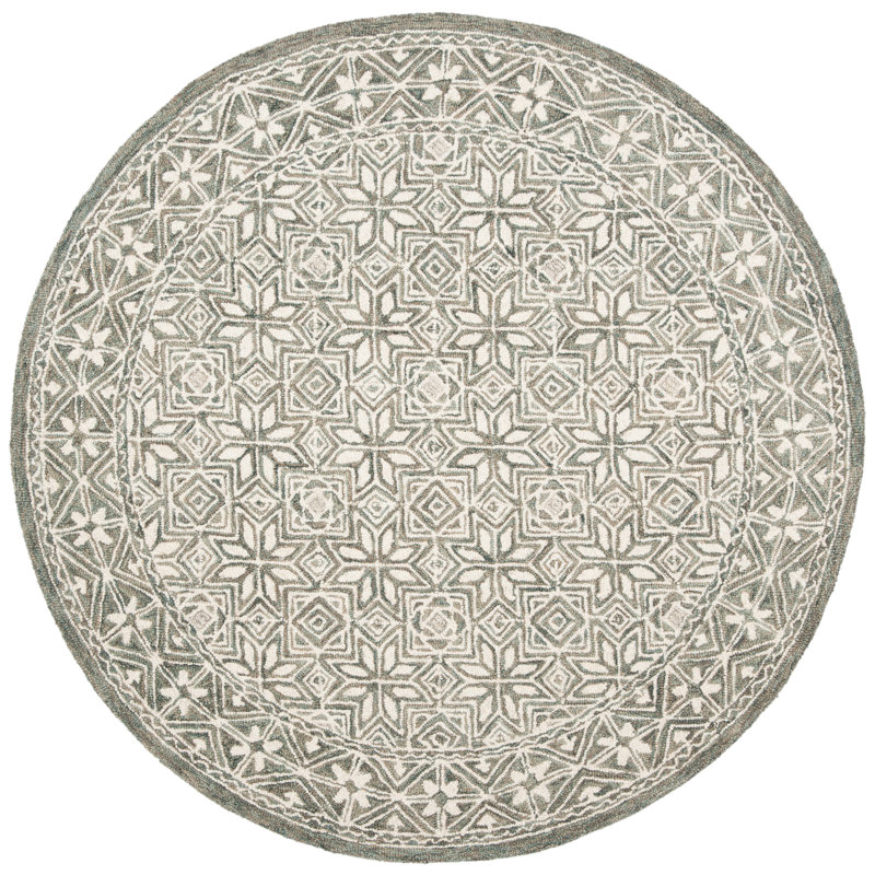 Tapis bleu / ivoire en laine / coton touffeté à la main Devitt, Rond 5 pi