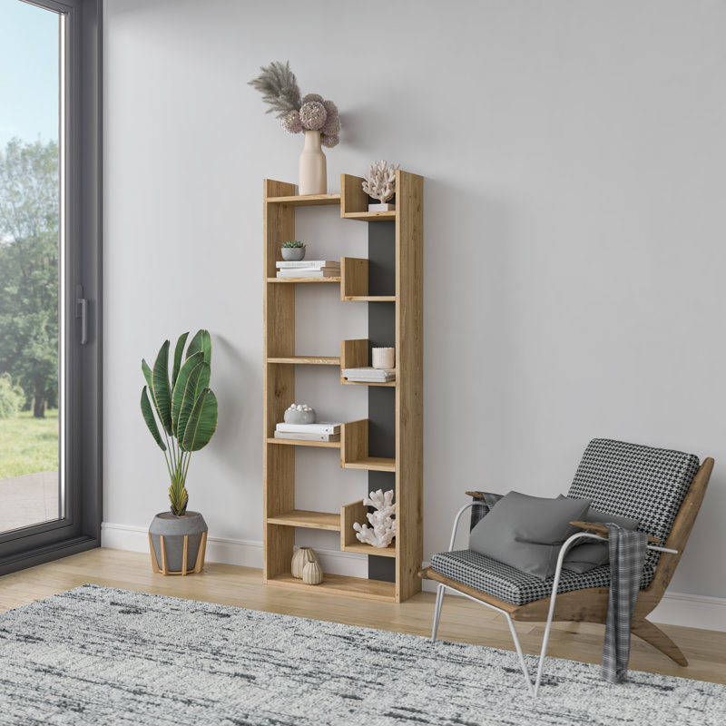 Bibliothèque géométrique Sinquefield H 64,17 "x l 23,82", Chêne / anthracite