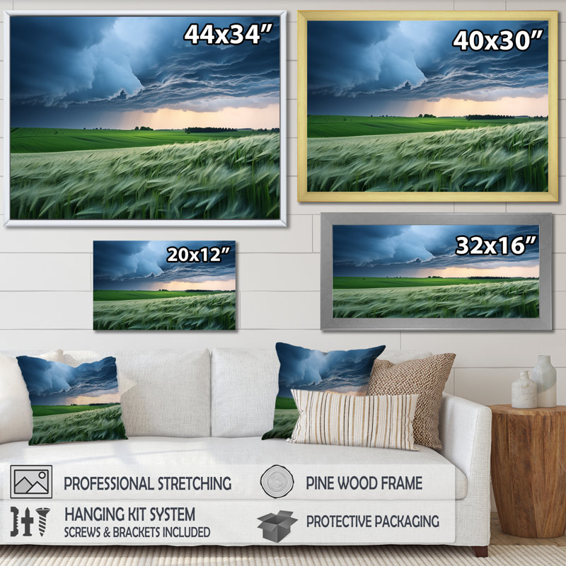 «Storm on Farm Landscape IV - Storms», art mural, Cadre d'angle fermé noir, H 24 po x l 32 po x P 1 po