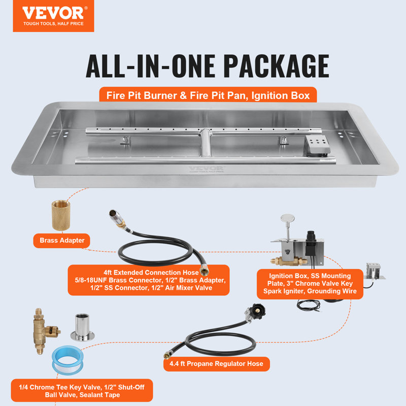 VEVOR 36x12 Inch Stainless Steel Rectangular Fire Pit Pan