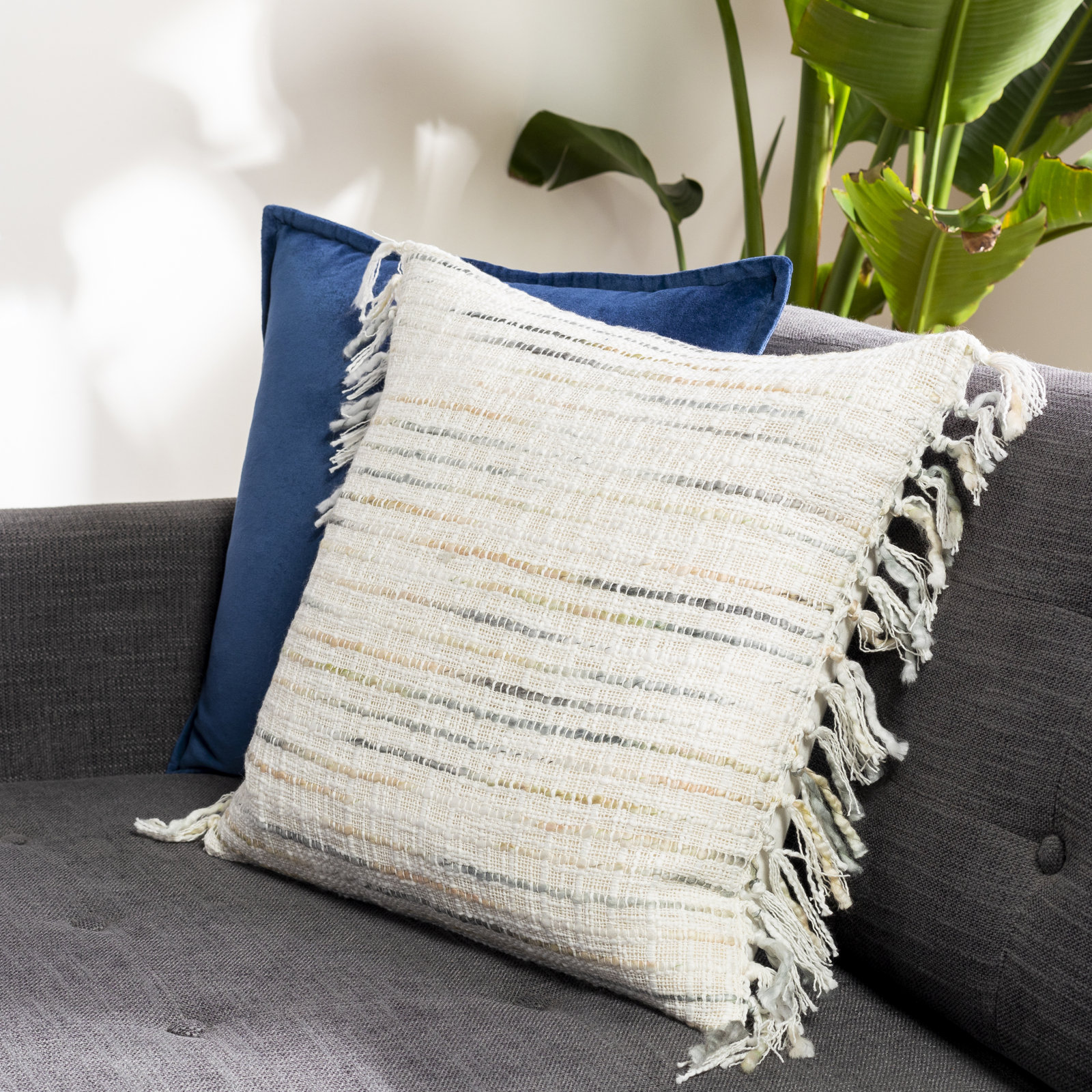 Duncan Cotton Throw Pillow, 18" H x 18" W, Ivory/Peach, No Fill