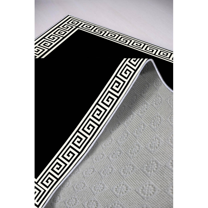 Tapis noir de qualité supérieure, 4,6 x 7,2 pieds | 100% polyester, 650 g / m², hauteur des poils de 0,2 po | Pois en PVC lavable à la machine, antibactérien, écologique et antidérapant | Ajout élégant pour le décor du salon et de la chambre à coucher