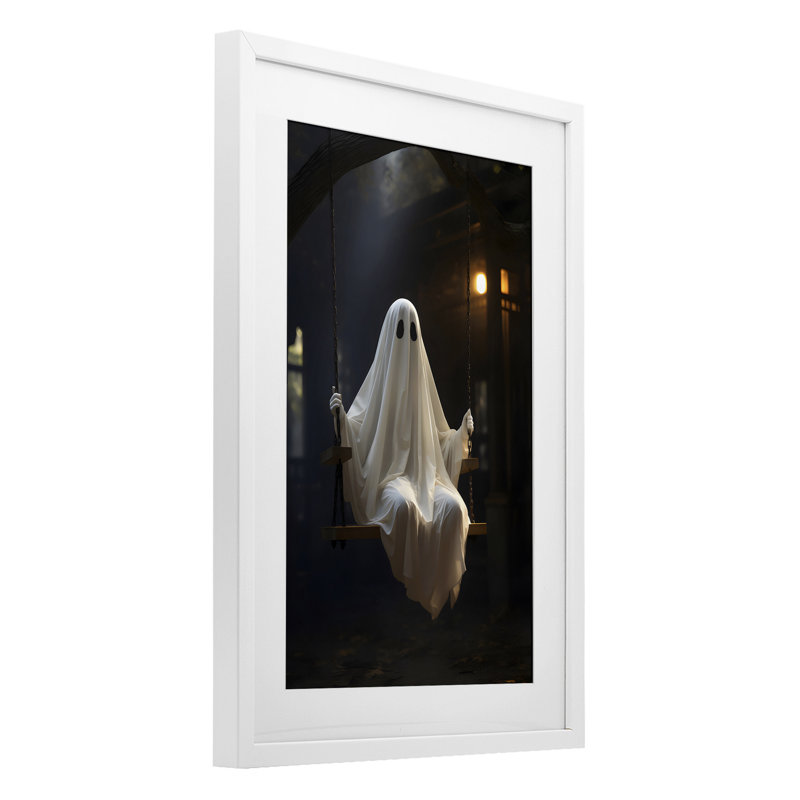 «Lone Swinging Ghost», reproduction encadrée sous verre, design par LSR Design Studio, H 23 po x l 17 po, Cadre blanc côtier