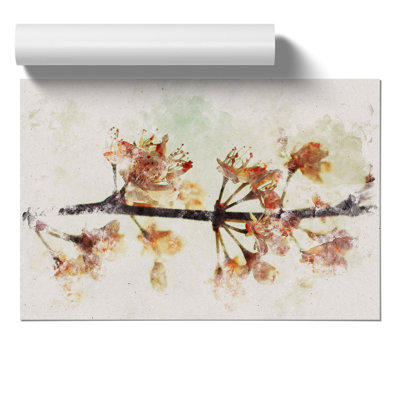 Pink Cherry Blossom Flowers Watercolour - Frameless Print