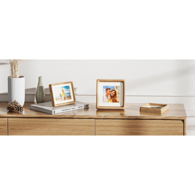 Paquet de 2 cadres photo en chêne blanc massif 5 x 5 - Présentoir à tapis convertible avec verre trempé