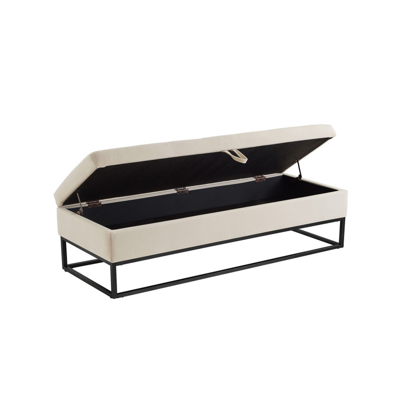 Base de lit en métal 58,6 po avec velours de rangement, Beige